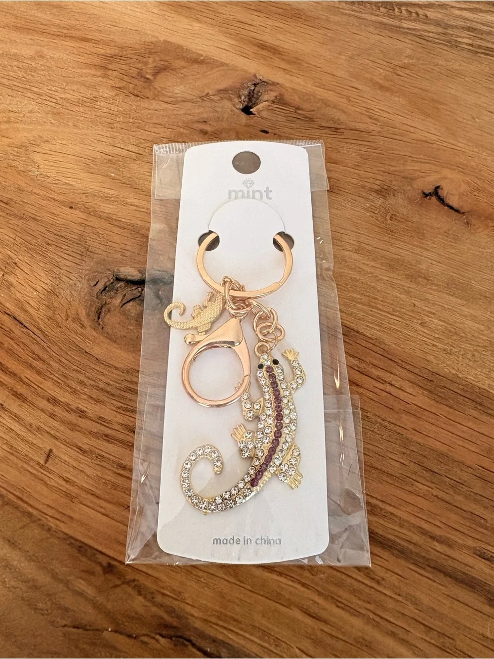 Rhinestone Lizard Keychain Charm - Gold with Colored Rhinestones